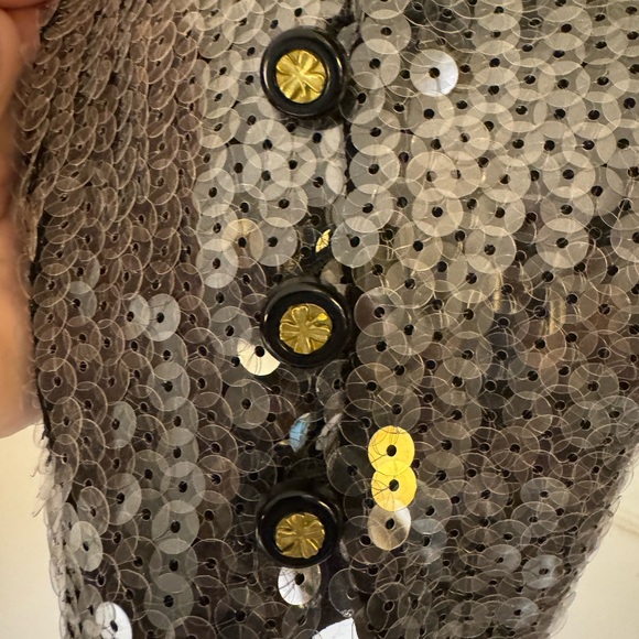 ‘94 F/W CHANEL Grey sequined skirt suit with lace collar. - Picture 10 of 15